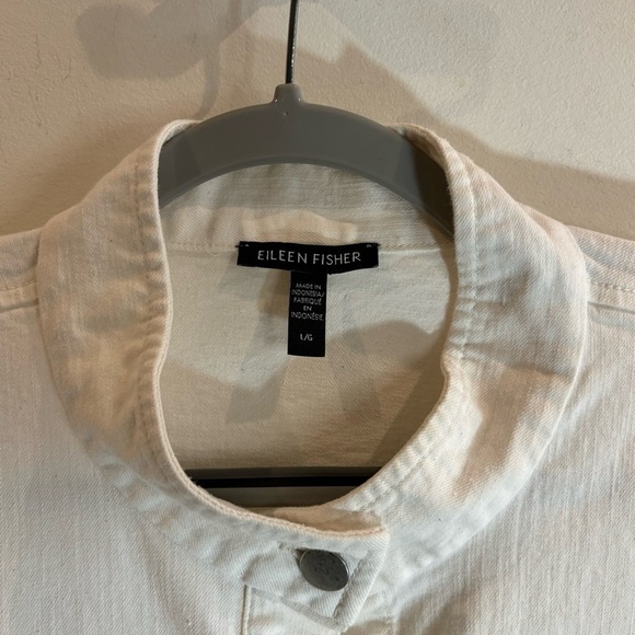 EILEEN FISHER Sz L Shirt Jacket Silver Toned Buttons Patch Pockets Unlined - Picture 3 of 14